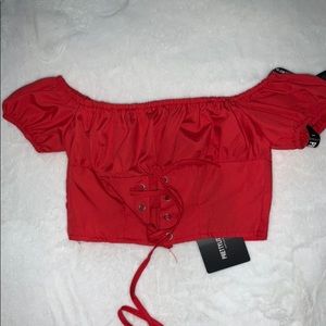 Pretty Little Thing. Red Puff Sleeve Crop Top. Size 0 US